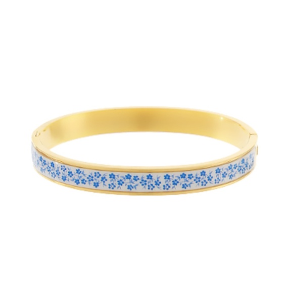 Blue Flower Printed Hinged Braceket - Picture 1 of 1